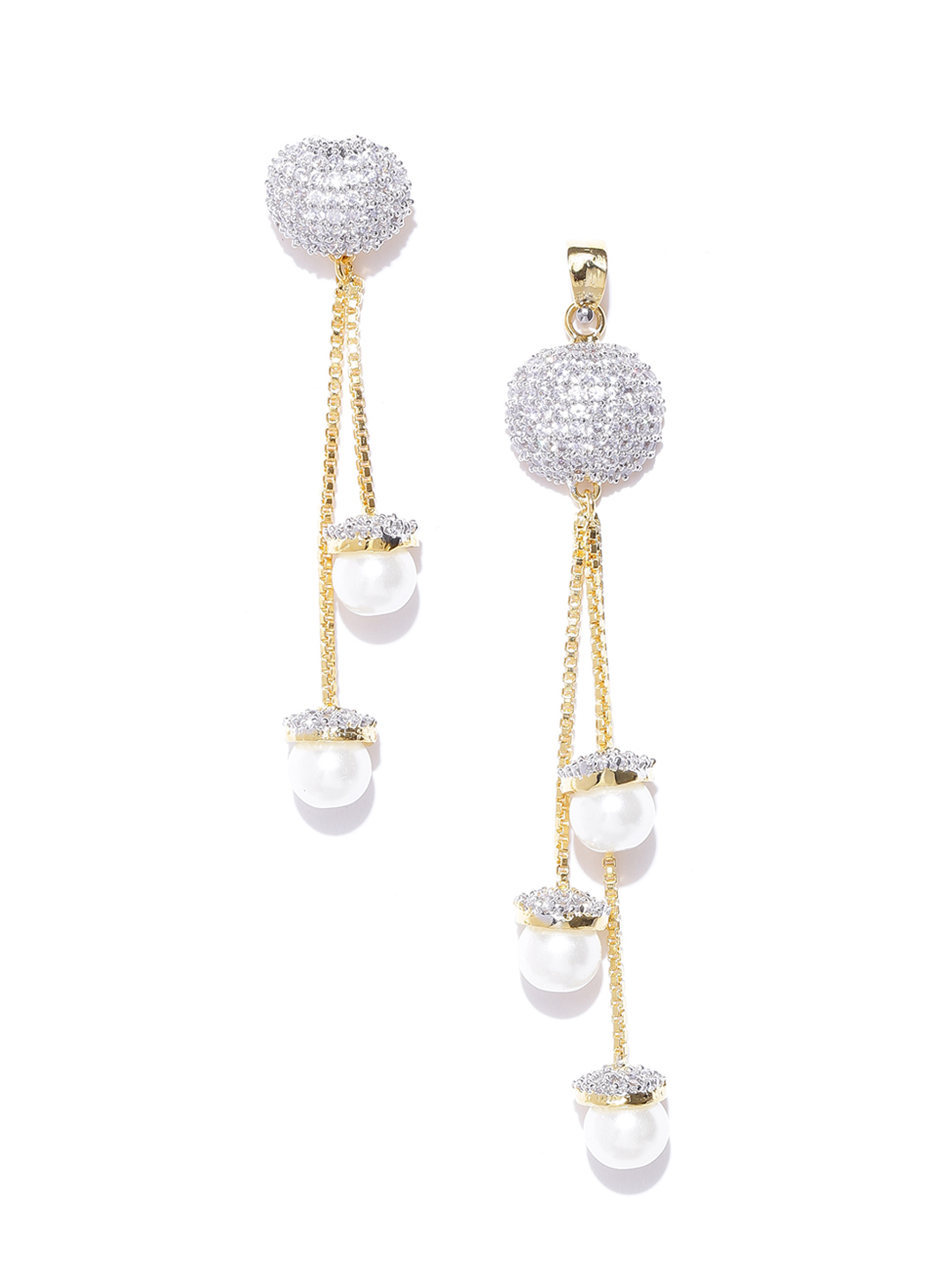 YouBella Gold-Plated Stone-Studded Beaded Tasselled Drop Earrings